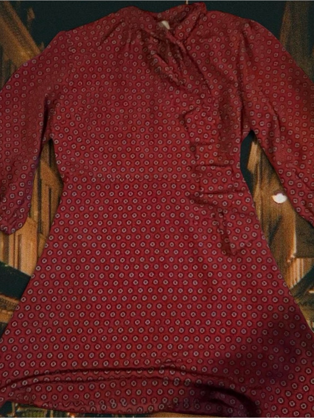 Primark Red Printed Long-Sleeve A-Line Dress